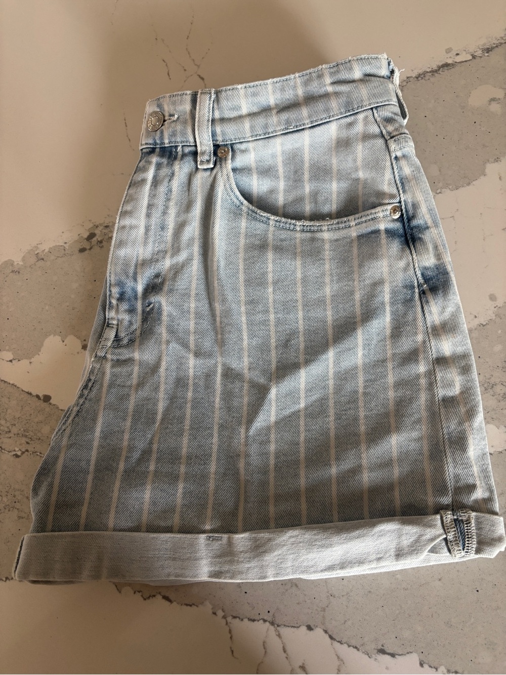 Striped Light Blue Women's Denim Shorts - Picture 7 of 10